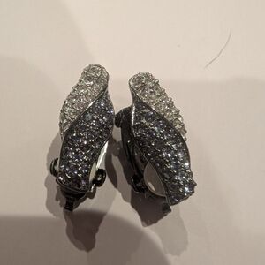 Silver and Purple Crystal Clip-On Earrings